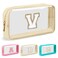 UIXIZQ Personalized Initial Letter Clear Makeup Bag,Preppy Small Nylon&amp;PVC Cosmetic Zipper Bag with Chenille Letter,Travel Skincare Toiletry Bag,Monogram Christmas Gift for Teen Girls Women,V