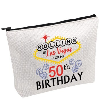 PWHAOO Las Vegas Zipper Makeup Bags Rolling in Vegas for My 40th/50th/60th Birthday Vegas Birthday Travel Toiletry Bag (Vegas 50th B)