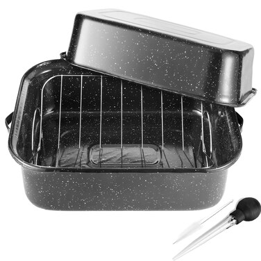 Roasting Pan With Lid and Rack, 21&acirc;&euro; Rectangular Roasting Pan, 25lb Turkey Roaster Pot, Large Oven Roaster Tray for Baking Turkey, V-Rack and Versatile Lid Bone Turkey Baster by JY COOKMENT