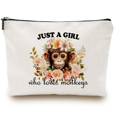 SHLINCO Gifts for Monkey Lovers - Cute Monkey Print Makeup Bag Monkey Gifts - Unique Christmas Birthday for Monkey Lover Owners - Travel Toiletry Bag Just A Women Loves Monkeys
