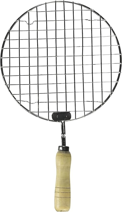 Stainless Steel Multi-Functional Round Wire Roasting Rack with Wooden Handle &acirc;&euro;&ldquo; Perfect for Steaming, Cooling, and Barbecuing