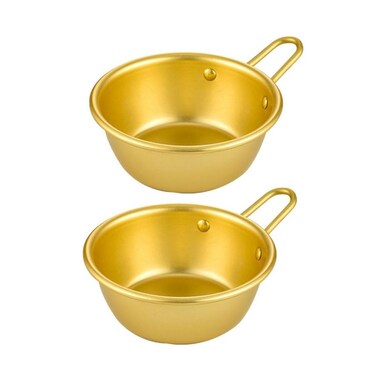 Leadigol 2PCS Hiking Soup Dish, Stainless Steel Korean Traditional Bowls, Round Rice Bowl Wine Cup with Handle, Rice Wine Bowls, Dessert Tray Wine Cup, Camp Cup