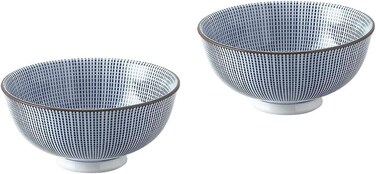 Japanese Porcelain Rice Bowls set, 4.65 inches in diameter H1.97 inches, 9.47 Fluid Ounces Mino Ware Chawan Sendan Tokusa Pattern Set of 2, M535-23