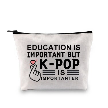 BDPWSS K-pop Makeup Bag Korean Drama Lover Gift Education Is Important But K-pop Is Importanter Toiletry Bag For Kpop Fans (Important kpop bag)