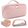 Bunnychill Makeup Bag Cosmetic Bag, Large Capacity Travel Makeup Bag for Women with Portable Pouch Open Flat Water-resistant Toiletry Organizer Bag with Handle (Pink with Brush Holder)