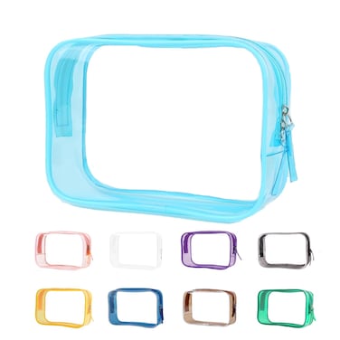 Clear Pouch, Clear Makeup Bag, 6.6"x2.3"x4.7" TSA Approved Toiletry Bag, Clear Travel Bags for Toiletries, Clear Cosmetic Bag for Women and Men Small-1 Pack Sky Blue