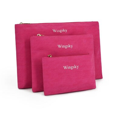 3 Pack Makeup Bag Set, Cosmetic Pouches for Purse, Portable and Stylish Travel Toiletry Bags for Women, Travel Cosmetic Bags for Women (C Rose Red, 12.6x9 inch)