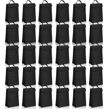 Cunno 30 Pcs Hook and Loop Insulated Bags for lunch Bulk Black Reusable Cooler Bags Waterproof Bags Bulk with Foil Thermal for Women Men Office Picnic Travel