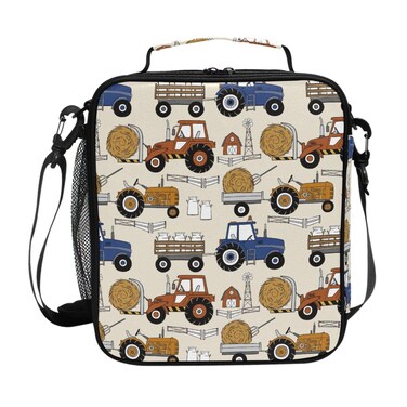 ZRWLUCKY Farm Tractor Truck Kids Lunch Box Insulated Lunch Bag Reusable Cooler Bag with Strap for Girls, Boys, Kids for School Picnic, Travel, Hiking