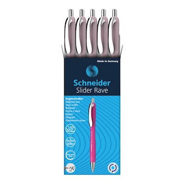 Schneider&Acirc;&reg; Limited Edition Slider Rave Colors, XB (Extra Broad) Ballpoint Pen, Refillable + Retractable, 1.4 mm, Pearl Barrel, Blue Ink, Box of 5 Pens (132519)