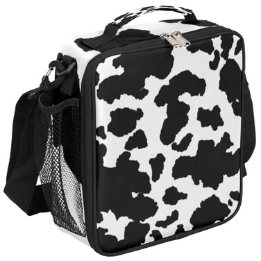 OSAM SPACE Milk Cow Print Reusable Lunch Bag for Kids, 10.5in x 3.5in x 9.5in, Durable Polyester with Adjustable Shoulder Strap