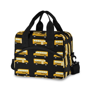 Glaphy Yellow School Bus Pattern Lunch Bag Insulated Lunch Box Food Container Meal Prep Cooler Handbag for School Office Outdoor Picnic