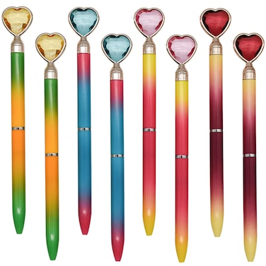Maydahui 12 PCS Colorful Heart Shaped Ballpoint Pens Retractable Bling Rhinestones Pen Black Ink for Girls School Office Party