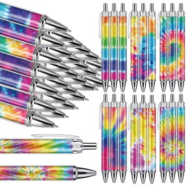 Chuangdi 24 Pcs Tie Dye Ballpoint Pens Black Ink Pens 1.0 mm Fine Point Smooth Writing Retractable Reusable Pens for Office School Party Note Taking Journal Aesthetic Gift Supplies
