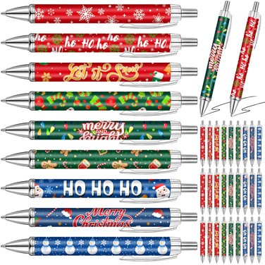 Cholemy 72 Pcs Christmas Pens Christmas Gel Pens Bulk Christmas Retractable Pen 1 mm Black Ink Ballpoint Colorful Xmas Gift Cute School Supplies Stationery for Party Favors Office Home Household
