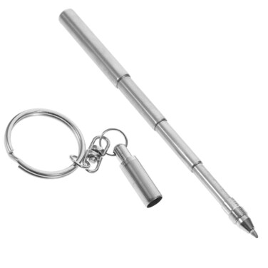 NUOBESTY Stainless Steel Retractable Ballpoint Pen Keychain, Mini Pen, Silver