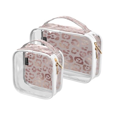 senya Clear Toiletry Bag,Travel Makeup Cosmetic Bag Carry on Airport Airline Compliant Bag Leopard Print Cheetah Rose Gold for Women Men
