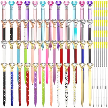 100 Pcs Diamond Pens Bulk 50 Crystal Ballpoint Pens with Diamond on Top Metal Ballpoint Pens Black Ink with 50 Extra Refills Cute Bling Writing Pen for Girls Women Home School Office Wedding Birthday