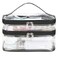HAOGUAGUA Double Layer Clear Cosmetic Bag Makeup Bag, Waterproof Travel Toiletry Bag, Transparent PVC Pouch Organizer (Black-large)