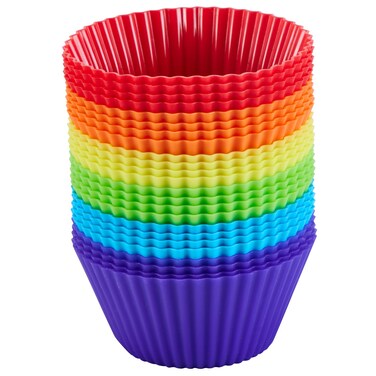 TEIBVG Silicone Cupcake Backing Cups 24 Pack - 2.8 Inches Reusable Muffin Molds for Cakes and Pastries, 6 Rainbow Colors
