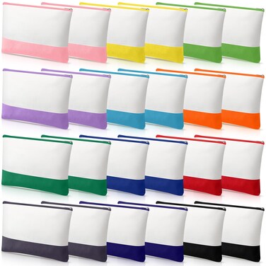 Sweetude 24 Pack Canvas Makeup Bags Bulk, Blank Cosmetic Bag DIY Canvas Zipper Pouch Small Travel Toiletry Bag for Operation Christmas Bulk, 6.7 x 9 Inch