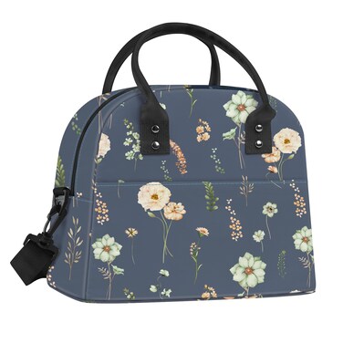 Clastyle Blue Flower Large Insulated Lunch Box Bag for Women Adult, Lightweight Lunch Cooler Bag with Strap for Picnic Work Office
