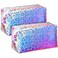Boao 2 Pieces Iridescent Makeup Bag Glitter Makeup Bag Holographic Cosmetic Toiletry Bag Holo Bag Clear Pencil Pouch Waterproof Toiletry Organizer Case for Home Office Christmas Gift(Leopard)