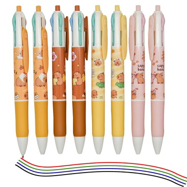 Lopenle 12 Pieces Multicolor Ballpoint Pens 4-in-1 Capybara Pens 4 Colors Retractable Pens For School Home Office Stationery