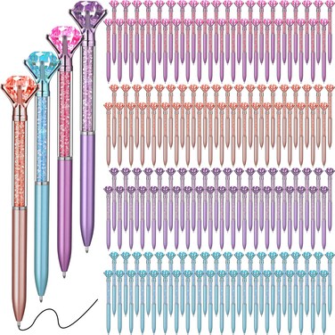 Sherr 160 Pack Big Crystal Diamond Pens Cute Ballpoint Pens Retractable Ballpoint Gem Pens Rhinestones Crystal Bling Plated 4 Color Black Gel Ink Office Supplies Gifts for Women