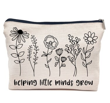 IWXYI Funny Teacher Helping Little Minds Grow Decor Cosmetic Bag,Inspirational Teacher Women's Makeup Bag Zipper Pouch Travel Toiletry Gifts For Teacher Women