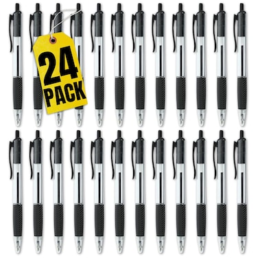 1InTheOffice Ballpoint Pens Black Ink, Ballpoint Pens, Retractable, Medium Point, Black Ink, 1.0mm, 24 Pack
