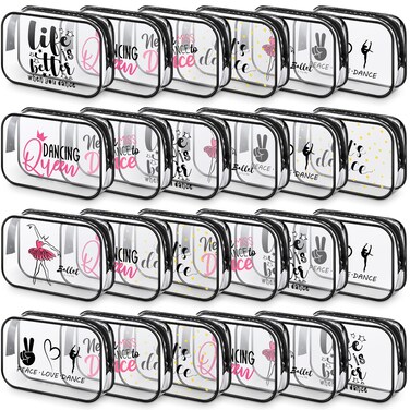 Abbylike 24 Pcs Waterproof Cosmetic Bag 7 x 4.7 x 2.4'' Makeup Bag Cosmetic Toiletry Zipper Pouch Clear Zipper Case for Women(Dance)