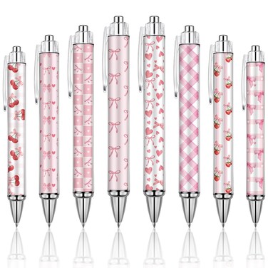 Sayglossy 8 Pcs Coquette Bow Ballpoint Pens Pink Bow Ribbon Pens Retractable Decorative Pens 0.5 mm Black Gel Ink Coquette Aesthetic Pens for Journaling Office Supplies