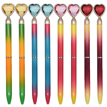 Maydahui 20 PCS Colorful Heart Shaped Ballpoint Pens Retractable Bling Rhinestones Pen Black Ink for Girls School Office Party