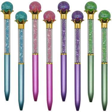 Maydahui 24 PCS Crystal Gem Ballpoint Pen Retractable Colorful Pearl Quicksand Pens Black Ink for Students Party School Office