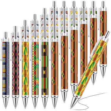Eersida 36 Pcs Black History Month Pens African Kente Print Ballpoint Pens Kente Retractable Ball Pens Juneteenth Fist Freedom Day Pens Gifts for Office Classroom Party Favors