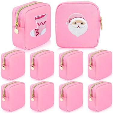 Giesiery 9 Pcs Nylon Cosmetic Bag for Purse Preppy Mini Makeup Bags Bulk Cosmetic Zipper Pouch Purse Organizer Bag Set for Women Waterproof Travel Toiletry Bags Nylon Coin Pouch (Light pink)