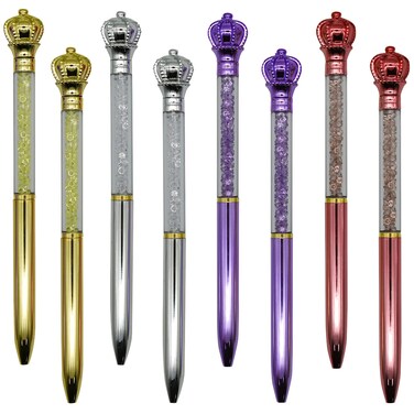 Maydahui 24 PCS Crown Ballpoint Pen Retractable Crystal Quicksand Pens Novelty Bling Pen Black Ink for Girls Party School