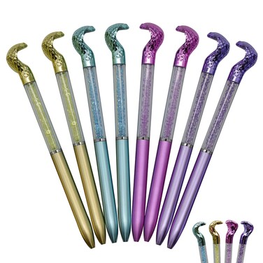 Maydahui 12 PCS Snake Shaped Ballpoint Pens Novelty Cobra Pen Retractable Bling Rhinestones Pen Colorful Crystal Quicksand Pens Black Ink for School Party Home