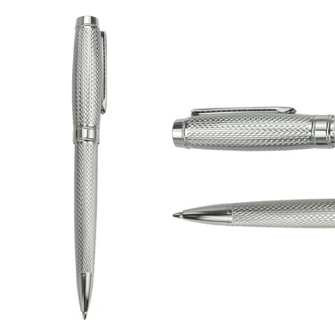 YUNCHUN Heavy Duty Silver Ballpoint Pen, Luxury Black Ink Ball Pen, Retractable Bol&Atilde;&shy;grafo for Writing, Gift Set for Men and Women, Office Executive Pen for work, School Cool Pen with Lozenge Pattern