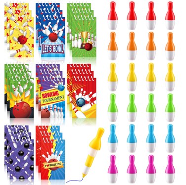 Kisston 48 Pcs Bowling Party Favors Include 24 Pcs Bowling Mini Notebooks and 24 Pcs Bowling Pen Bowling Notepads Bowling Ballpoint Pen Bowling Gifts for Teacher Office Reward