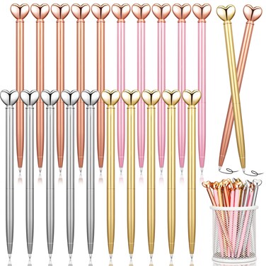 Fuutreo 20 Pcs Valentines Pens Heart Shaped Metal Pens Valentines Gifts Bulk Heart Decorative Ballpoint Pens for Valentine's Day Party Favors Office School Wedding Supplies