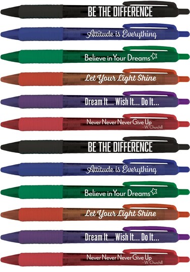 Greeting Pen Translucent 12 Pen Set with Motivational/Inspirational Quotes, 6 Designs 46006