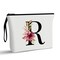 Vavabox A-Z Personalized Makeup Bag, Birthday Gifts for Women Mom, Gifts for Best Friend, Bride Bridesmaid Cosmetic bag (R, White)