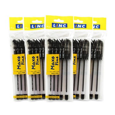 linc Maxo Fine Ballpoint Pen, Black Ink, Pack of 25, Click-Off Cap, Tip Size: 0.7mm