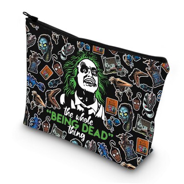 LEVLO Ghost &amp; Lydia Deetz Cosmetic Bag Adam And Barbara Fans Gift The Whole Being Dead Thing Juice Lydia Zipper Pouch Bag Charles &amp; Delia Fans Merchandise (Being Dead B Bag)