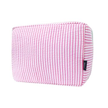 NGIL Makeup Bag for Women, Cute Cosmetic Bag, Lightweight Toiletry Make up Bag, Large Seersucker Aesthetic Organizer Storage Pouch for Girls, Large Pouch, Toiletry Pouch (Seesucker- Pink)