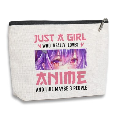 kdxpbpz Anime Fans Make up Bag Anime Lover Gifts for Girls Women Friend Sister Travel Toiletry Makeup Organizer Zipper Pouch Just A Girl Who Really Loves Anime and Like Maybe 3 People