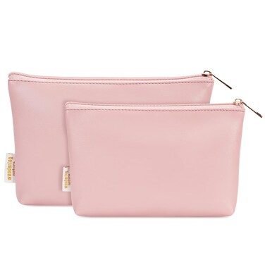 Wandering Nature Makeup Bag Small Cosmetic Bag for Purse 2 Pack Small Make Up Pouch Vegan Leather Cute Travel Pouch with Zipper for Women, Pink