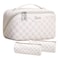 Travel Makeup Bags Cosmetic Organizer Bag: Large Capacity Make up Bag Set of 3 - PU Leather Toiletry Bag for Women - Portable Makeup Organizer with Compartments &amp; Handle &amp; Divider (06-E-White)